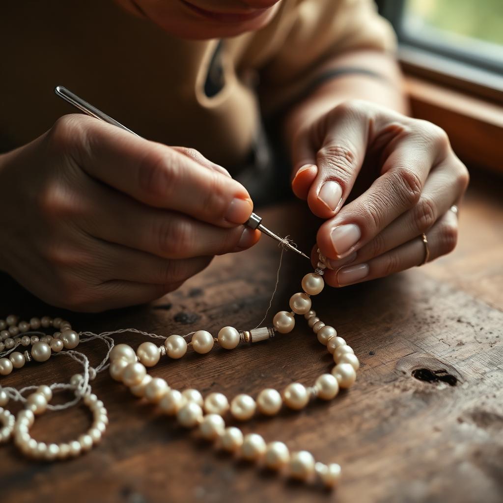 Reinfilatura delle perle con seta giapponese e doppio nodo — atelier COSCIA