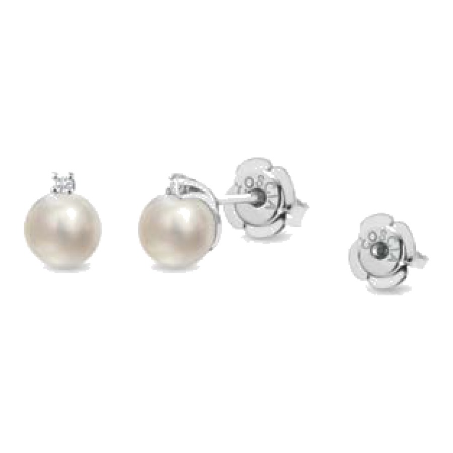 Orecchini a pressione con oro 18Kt e diamanti con perle Akoya, qualità AA+ — perle Akoya COSCIA
