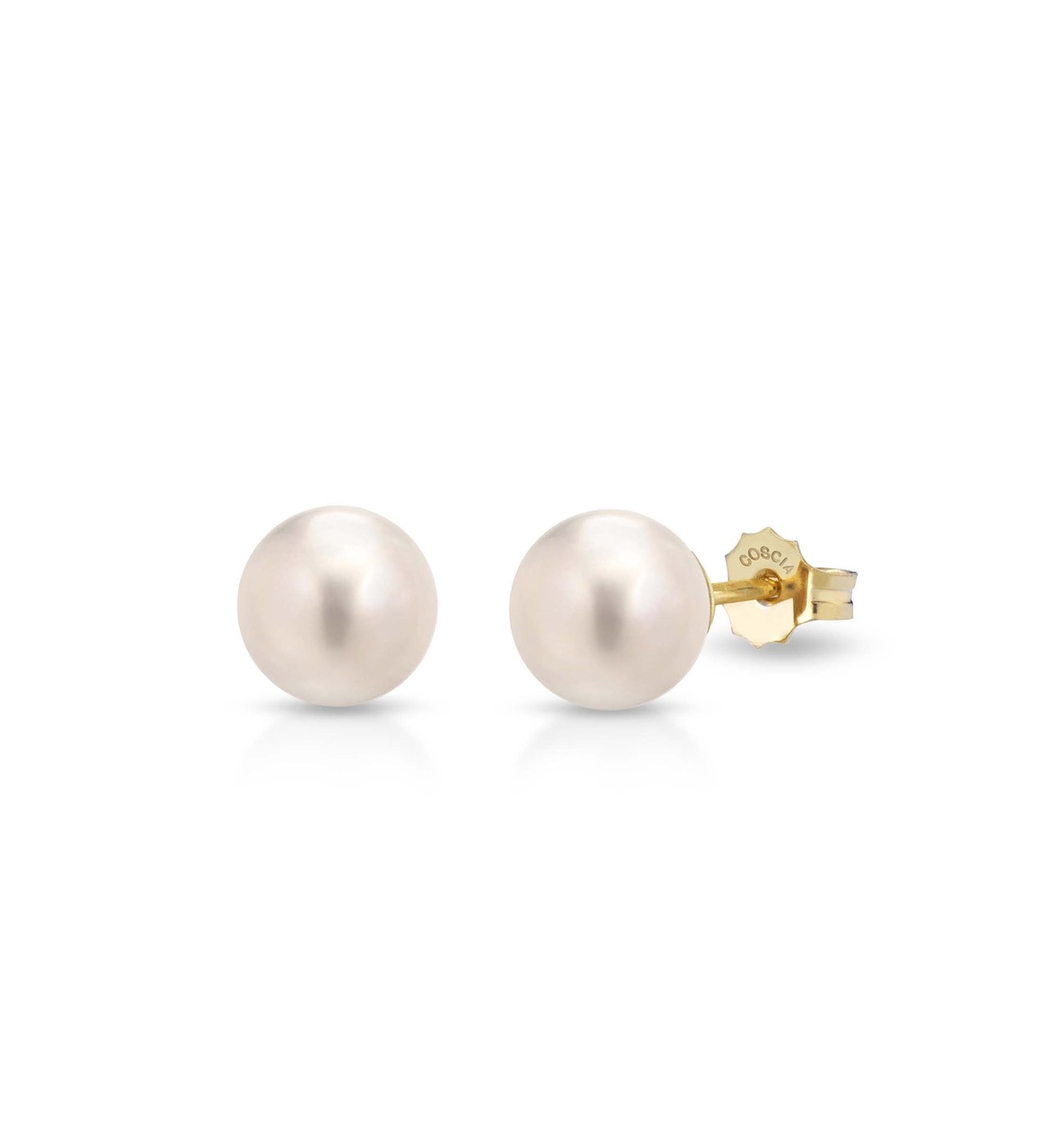 Orecchini a pressione solo oro giallo 18 Kt con perle Akoya, qualità AA+ — perle Akoya COSCIA